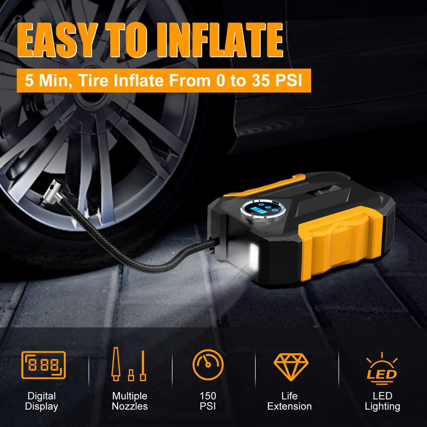 COMPRESOR DE AIRE DIGITAL PARA COCHE AUTO BOMBA INFLADORA PORTÁTIL
