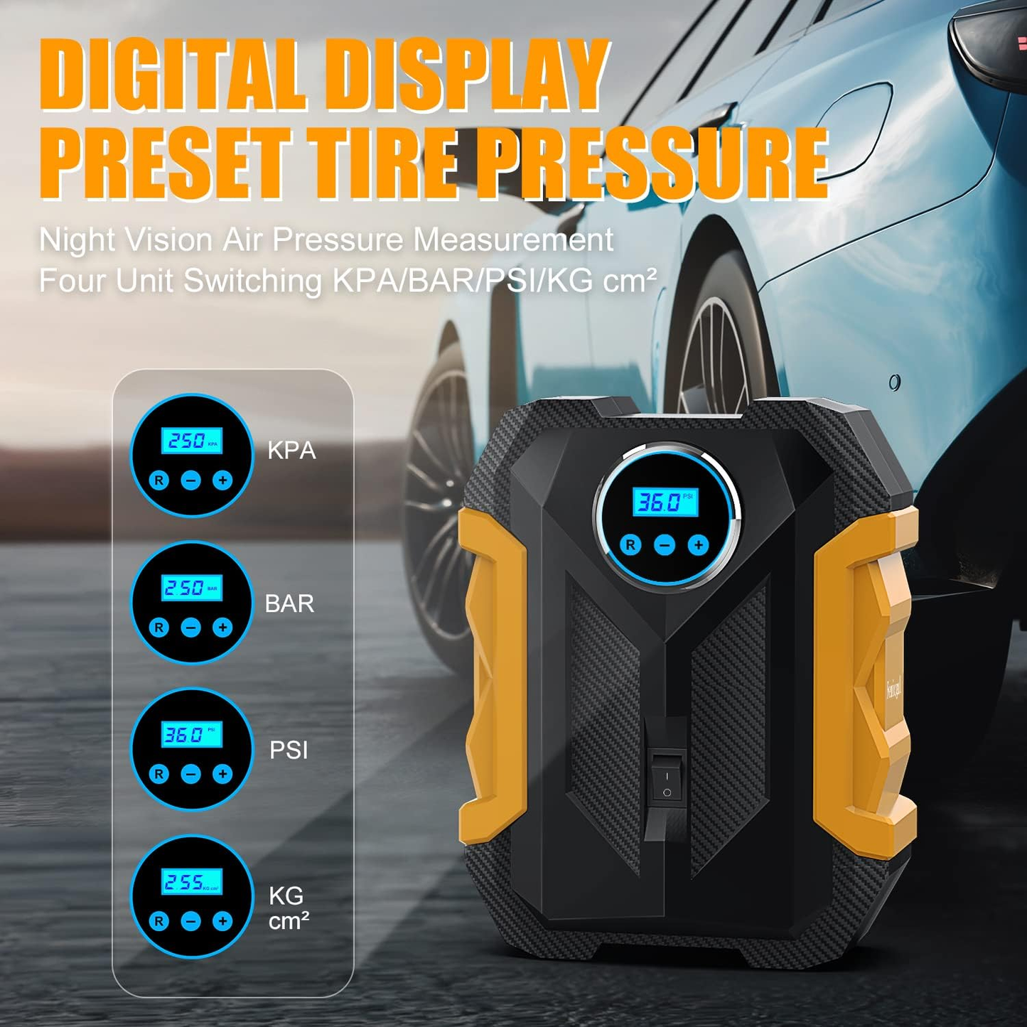 COMPRESOR DE AIRE DIGITAL PARA COCHE AUTO BOMBA INFLADORA PORTÁTIL