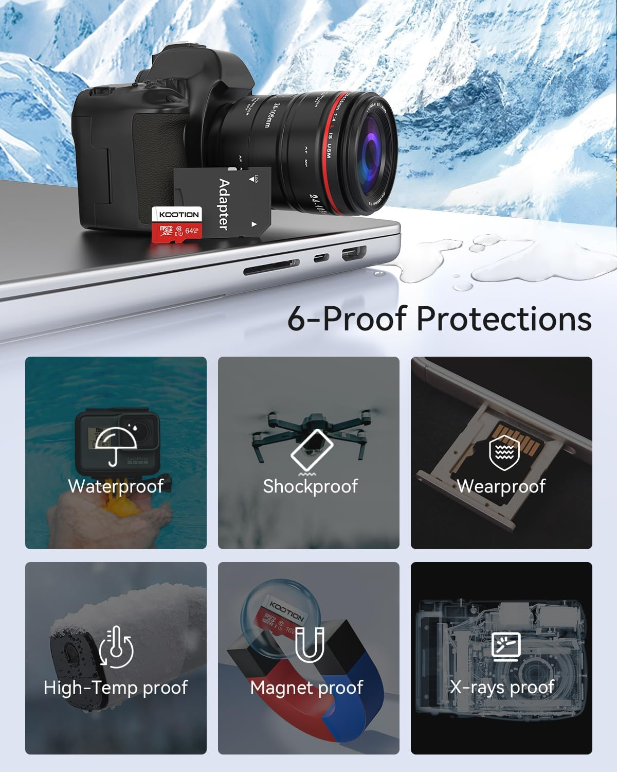 KOOTION Micro SD de 64 GB Clase 10, para camaras, UHS-1 Micro SDXC U1, C10, TF