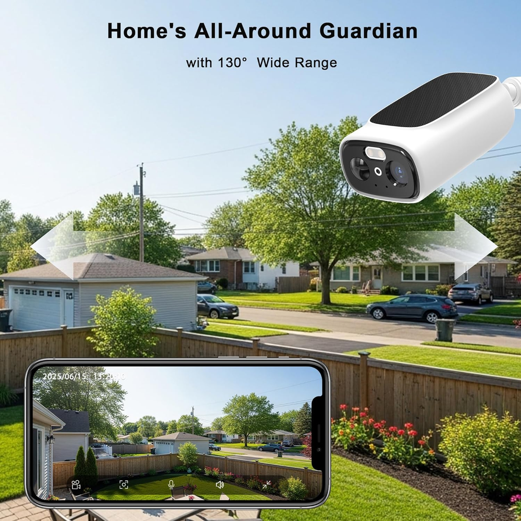 Cámaras de seguridad solares de exteriores, 2K, grabación de movimiento PIR/AI, impermeable IP66, visión nocturna