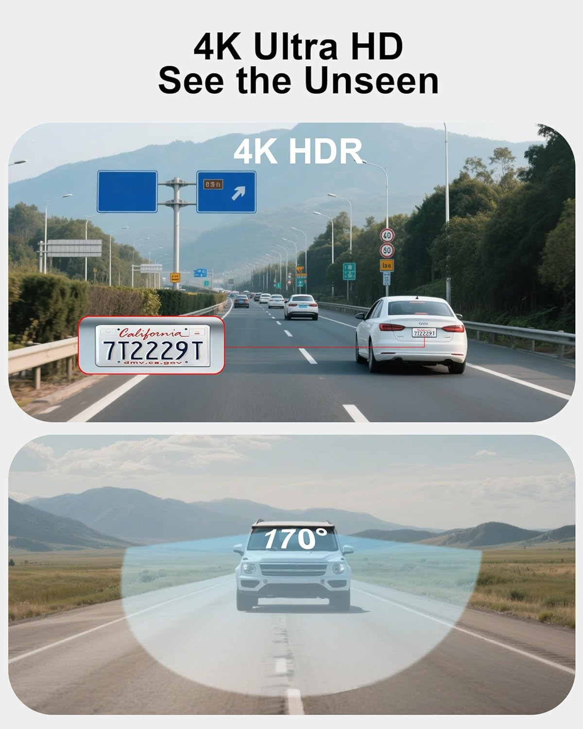 Dash Cam 4K Ultra HD, GPS integrado, WiFi de 5.8 GHz, control de aplicación, pantalla IPS de 3.2", visión noche