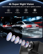 Dash Cam 4K Ultra HD, GPS integrado, WiFi de 5.8 GHz, control de aplicación, pantalla IPS de 3.2", visión noche