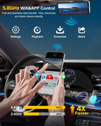 Dash Cam 4K Ultra HD, GPS integrado, WiFi de 5.8 GHz, control de aplicación, pantalla IPS de 3.2", visión noche