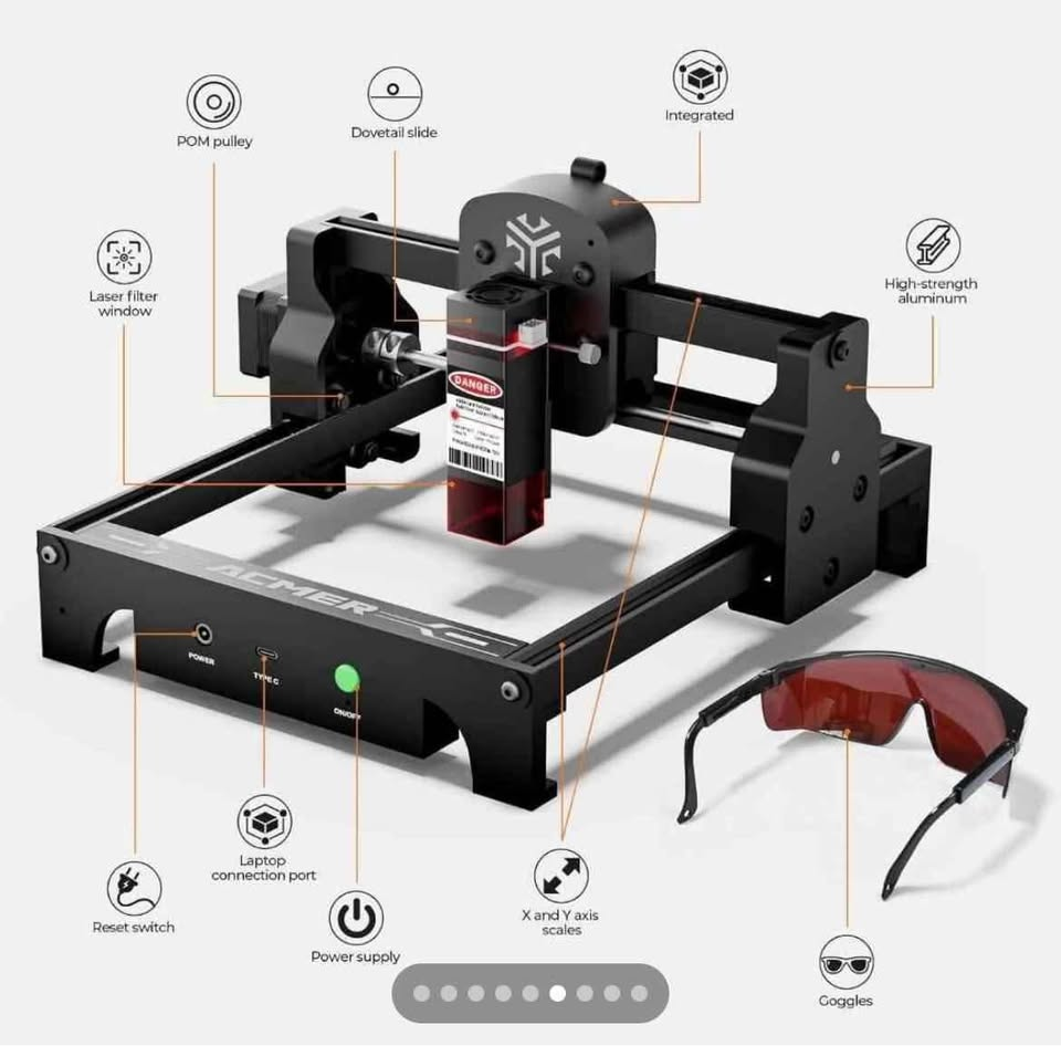 Grabadora Corte láser 2.5W madera, acrílico, aluminio, cuero, PCB. Acmer Grabado