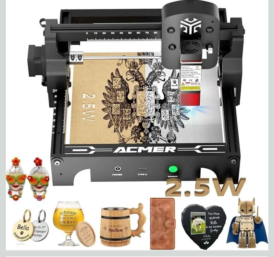 Grabadora Corte láser 2.5W madera, acrílico, aluminio, cuero, PCB. Acmer Grabado