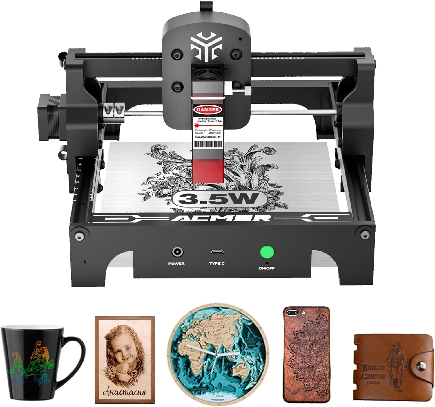 Máquina de Grabado Láser Acmer, Cortador Láser de Alta Precisión de 3500mW y Máquina de Grabado, Área de Trabajo de 130x130mm