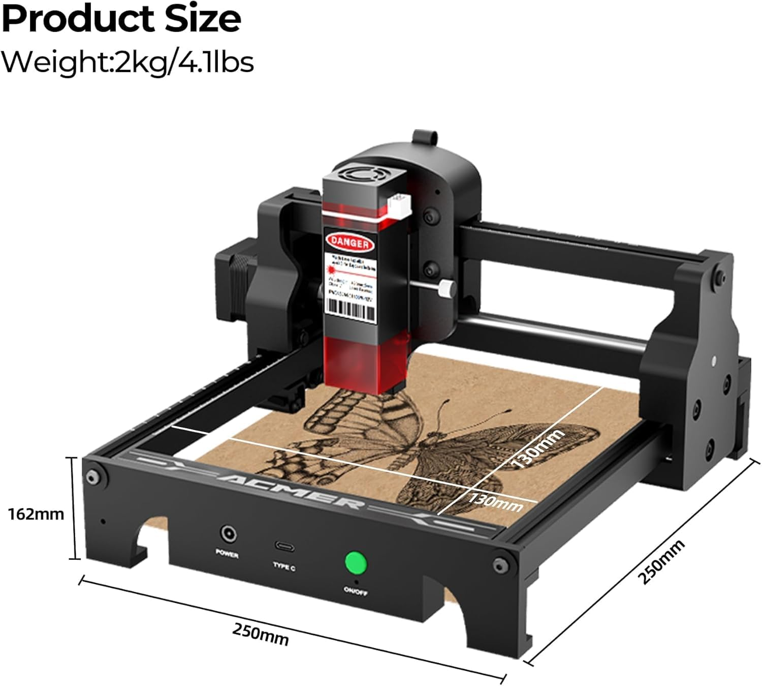 Máquina de Grabado Láser Acmer, Cortador Láser de Alta Precisión de 3500mW y Máquina de Grabado, Área de Trabajo de 130x130mm