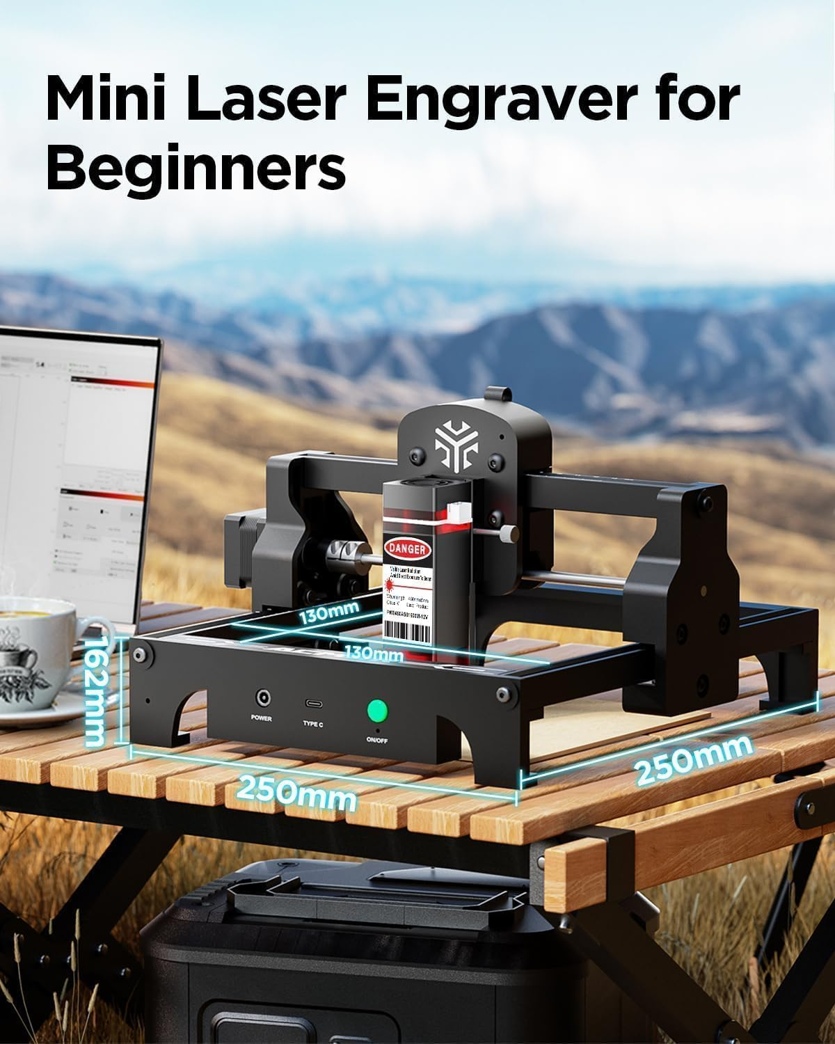 Máquina de Grabado Láser Acmer, Cortador Láser de Alta Precisión de 3500mW y Máquina de Grabado, Área de Trabajo de 130x130mm