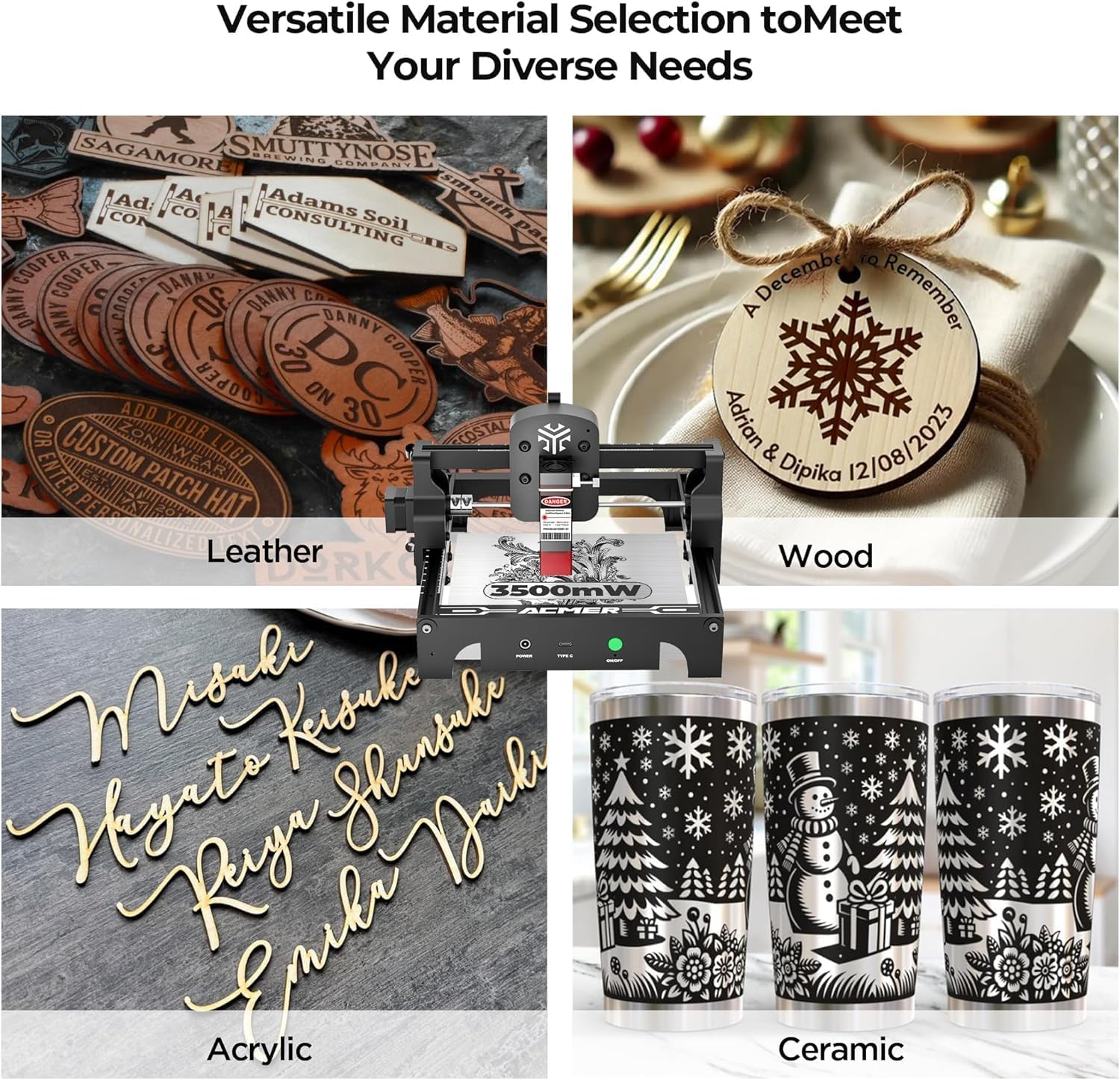 Máquina de Grabado Láser Acmer, Cortador Láser de Alta Precisión de 3500mW y Máquina de Grabado, Área de Trabajo de 130x130mm