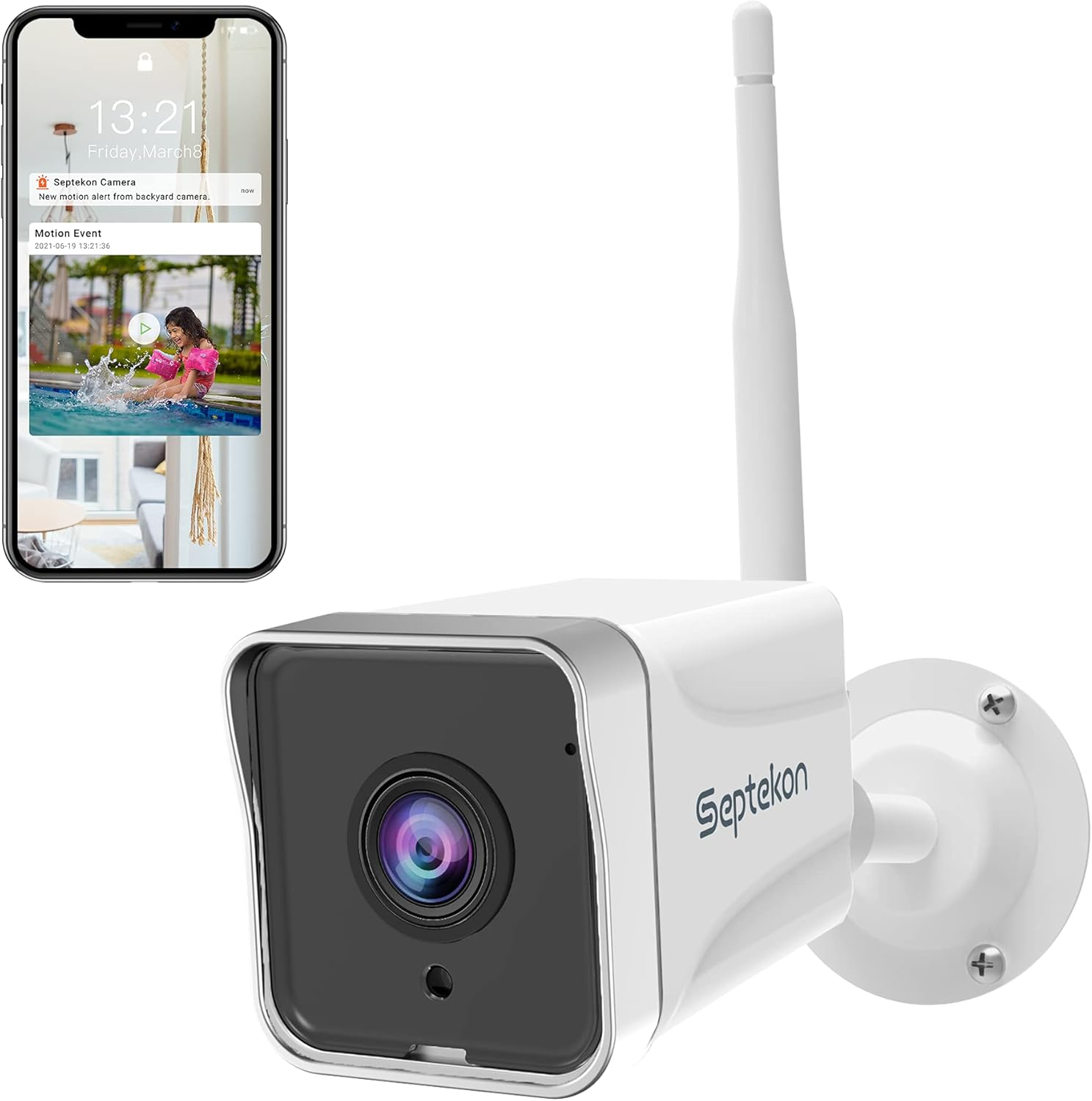 Septekon - Cámara de seguridad 2K para exteriores, WIFI, detección de movimiento, seguimiento, visión nocturna, audio de 2 vías, IP66 resistente a la intemperie