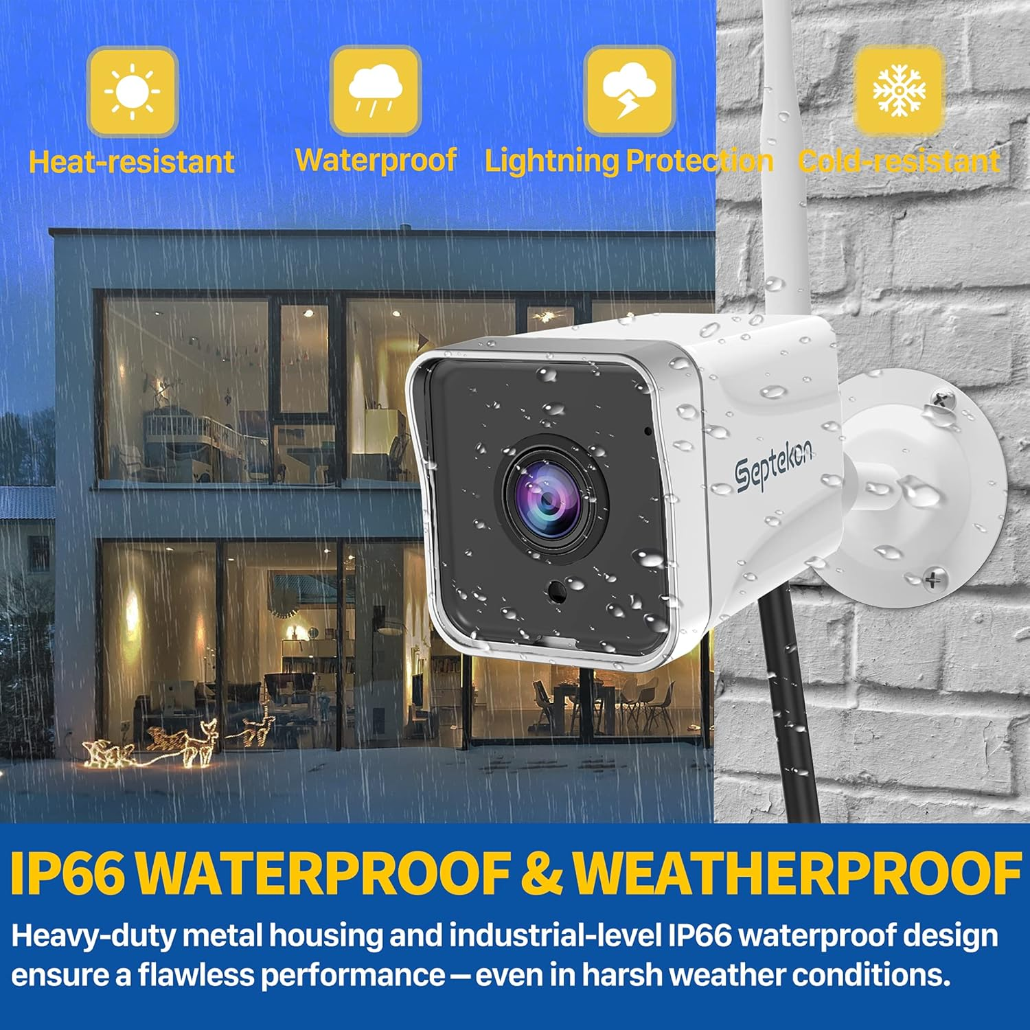 Septekon - Cámara de seguridad 2K para exteriores, WIFI, detección de movimiento, seguimiento, visión nocturna, audio de 2 vías, IP66 resistente a la intemperie