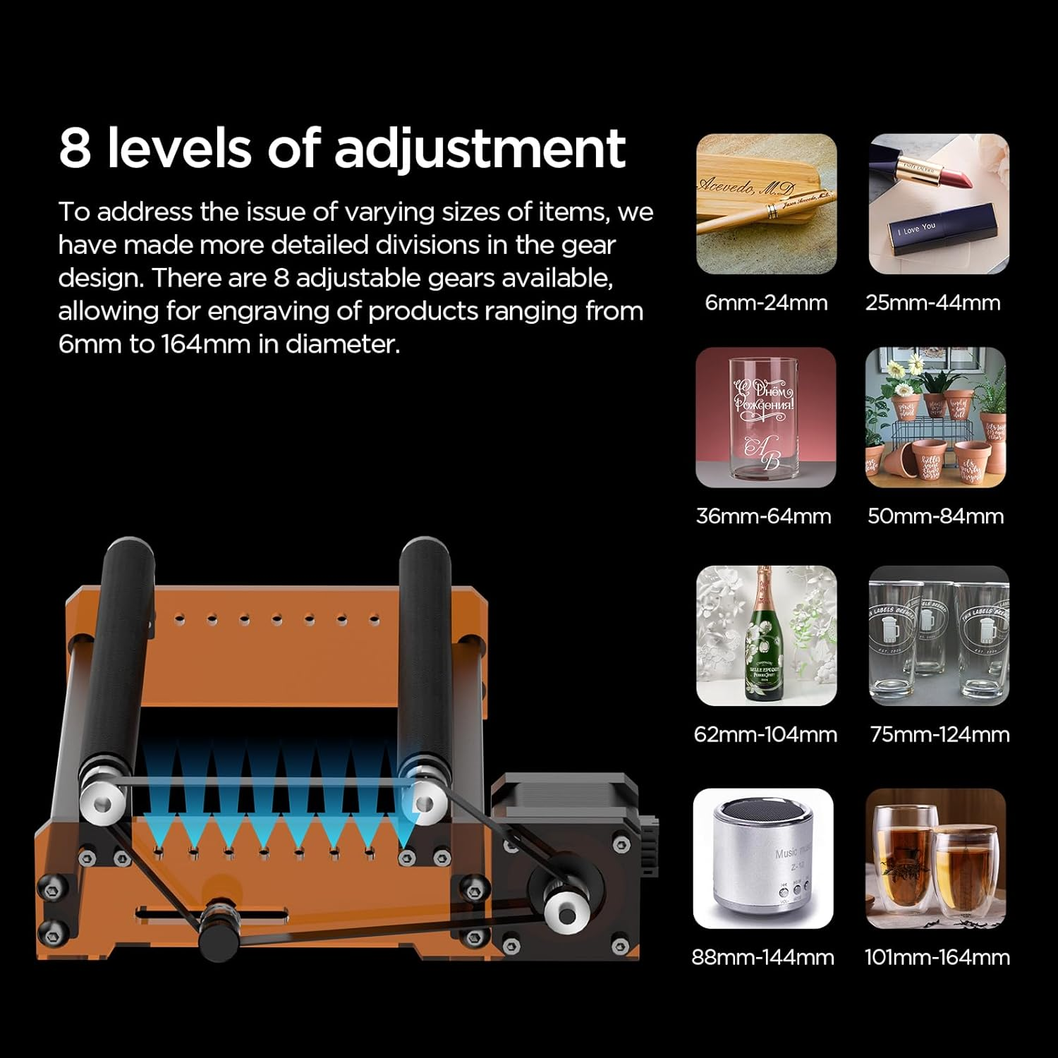 ACMER Rodillo giratorio láser M3, módulo giratorio de eje Y de 360° para grabado cilíndrico, diámetro ajustable de 6 a 6.457 in, compatible con la mayoría de grabadores