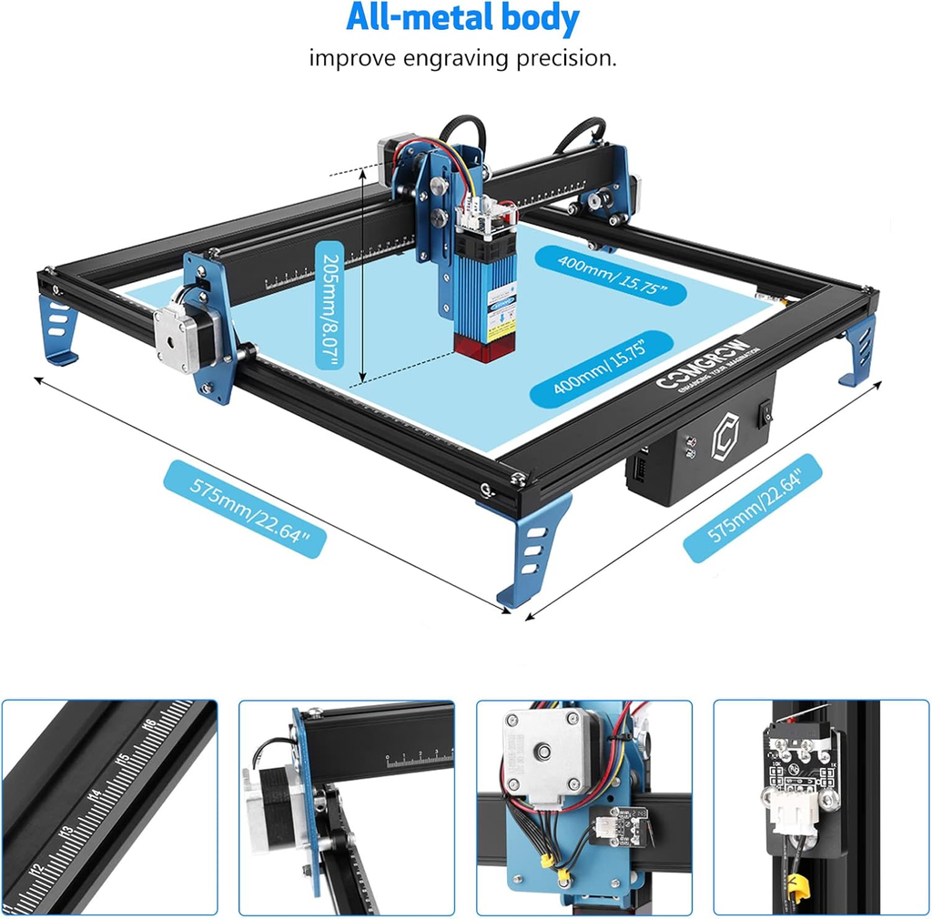 Máquina de grabado láser Comgrow Z1 de 5W, punto comprimido 10000 mm/min  para madera, metal, vidrio, acrílico