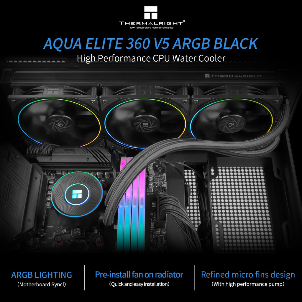 Thermalright Aqua Elite 360 V5 ARGB - Enfriador líquido para CPU, velocidad de bomba, 2800 RPM, para AM4/AM5, Intel