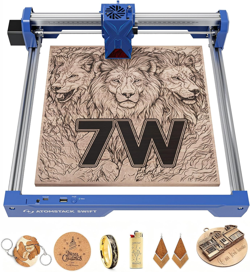 7W Grabador Láser, Cortador Láser, Alta Precisión 0.06mm: Madera, Metal, Acrílico Oscuro, Vidrio, Cuero